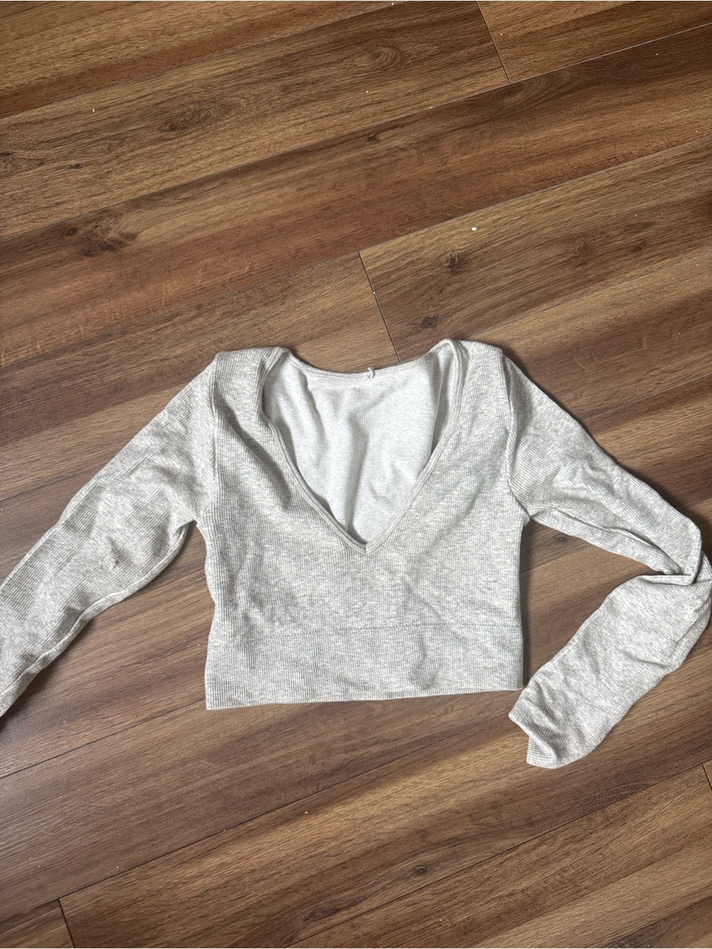 Garage Light Gray V-Neck Long Sleeve Crop Top